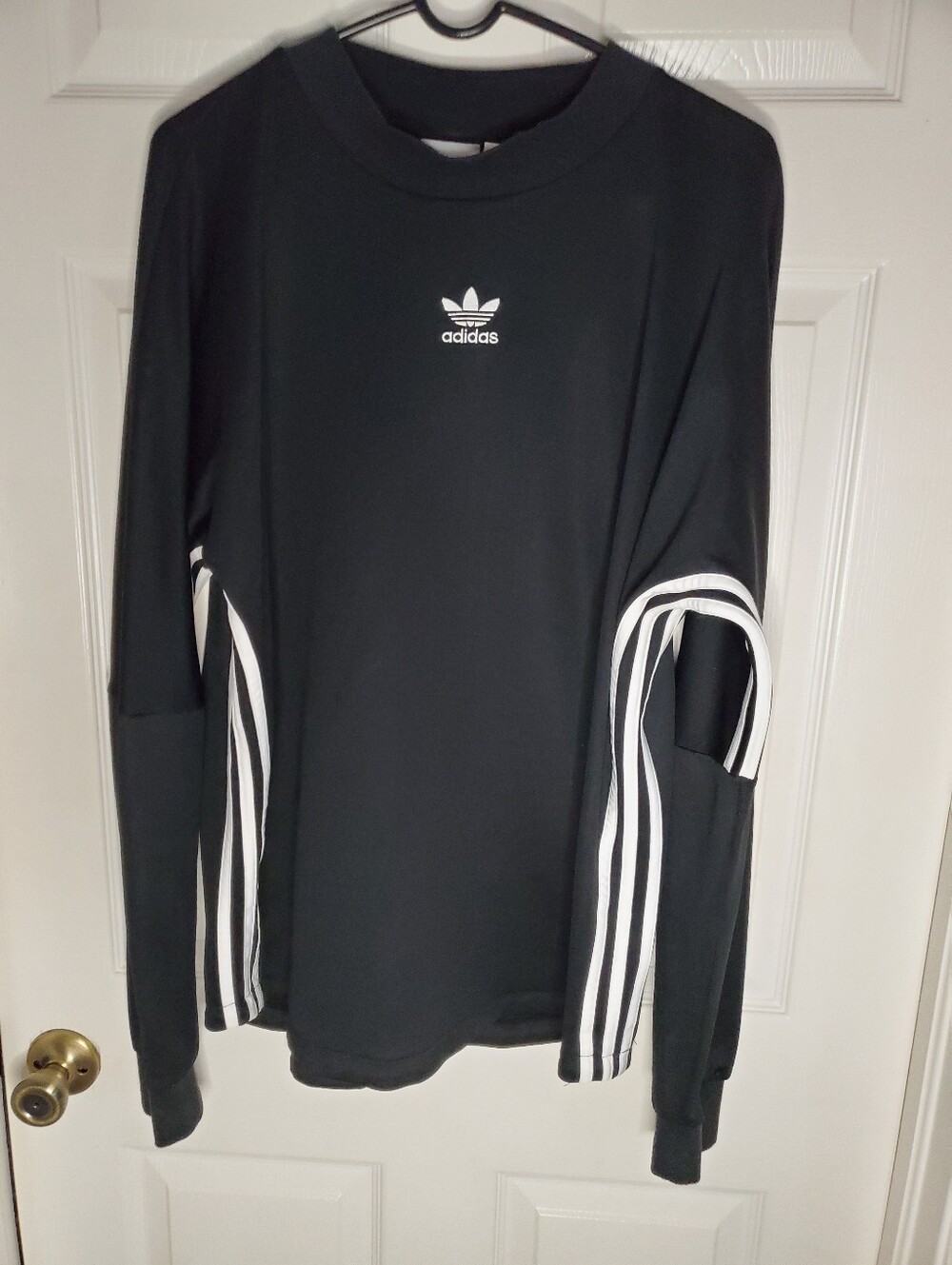 adidas Black Long Sleeve Crew with White Stripe Accents